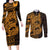 Gold Couple Dolphins Maori Polynesian Style Couples Matching Long Sleeve Bodycon Dress and Long Sleeve Button Shirt