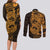 Gold Couple Dolphins Maori Polynesian Style Couples Matching Long Sleeve Bodycon Dress and Long Sleeve Button Shirt