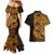 Gold Couple Dolphins Maori Polynesian Style Couples Matching Mermaid Dress and Hawaiian Shirt