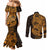 Gold Couple Dolphins Maori Polynesian Style Couples Matching Mermaid Dress and Long Sleeve Button Shirt