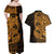 Gold Couple Dolphins Maori Polynesian Style Couples Matching Off Shoulder Maxi Dress and Hawaiian Shirt