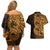 Gold Couple Dolphins Maori Polynesian Style Couples Matching Off Shoulder Short Dress and Hawaiian Shirt