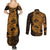 Gold Couple Dolphins Maori Polynesian Style Couples Matching Summer Maxi Dress and Long Sleeve Button Shirt