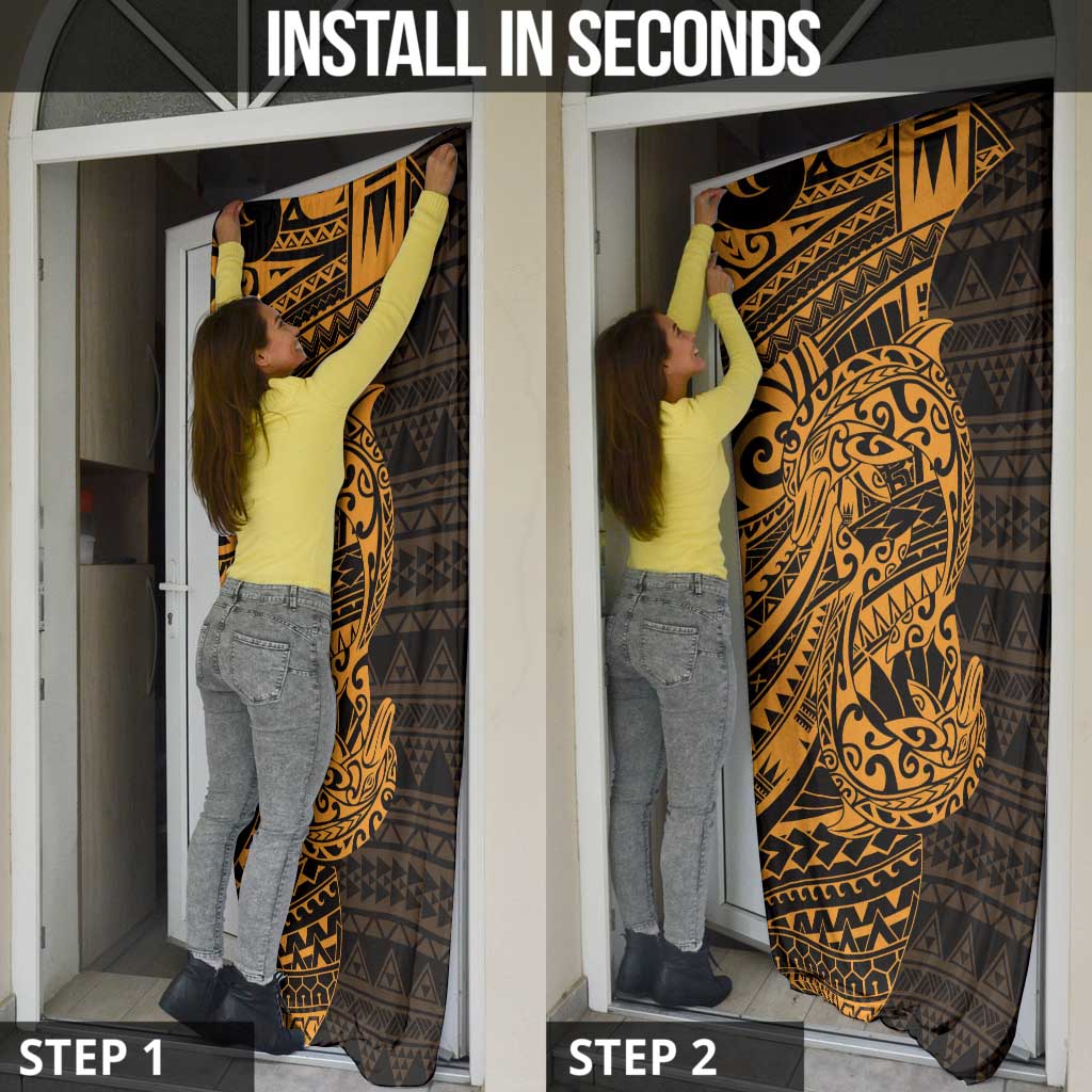 Gold Couple Dolphins Maori Polynesian Style Door Cover - Polynesian Pride
