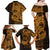 Gold Couple Dolphins Maori Polynesian Style Family Matching Off Shoulder Maxi Dress and Hawaiian Shirt