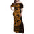 Gold Couple Dolphins Maori Polynesian Style Family Matching Off Shoulder Maxi Dress and Hawaiian Shirt