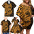 Gold Couple Dolphins Maori Polynesian Style Family Matching Off Shoulder Short Dress and Hawaiian Shirt