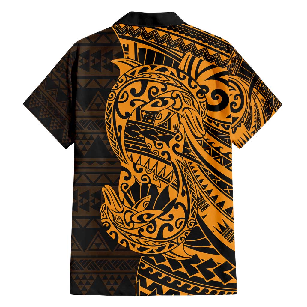 Gold Couple Dolphins Maori Polynesian Style Family Matching Puletasi and Hawaiian Shirt