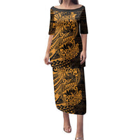 Gold Couple Dolphins Maori Polynesian Style Family Matching Puletasi and Hawaiian Shirt