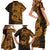 Gold Couple Dolphins Maori Polynesian Style Family Matching Short Sleeve Bodycon Dress and Hawaiian Shirt