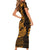 Gold Couple Dolphins Maori Polynesian Style Family Matching Short Sleeve Bodycon Dress and Hawaiian Shirt