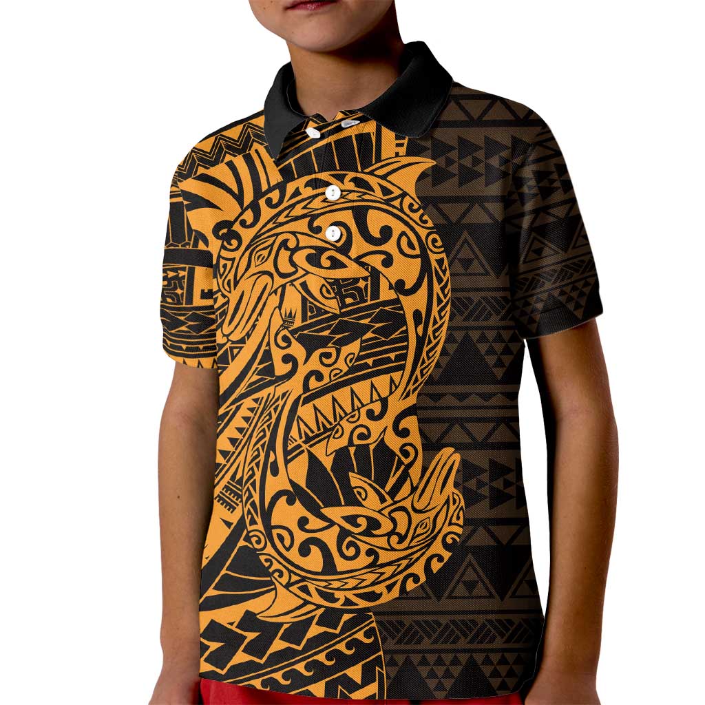 Gold Couple Dolphins Maori Polynesian Style Kid Polo Shirt