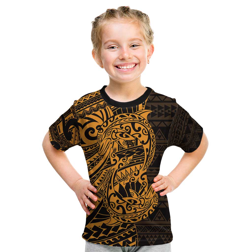 Gold Couple Dolphins Maori Polynesian Style Kid T Shirt