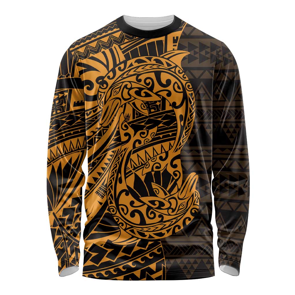 Gold Couple Dolphins Maori Polynesian Style Long Sleeve Shirt