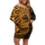 Gold Couple Dolphins Maori Polynesian Style Off Shoulder Short Dress