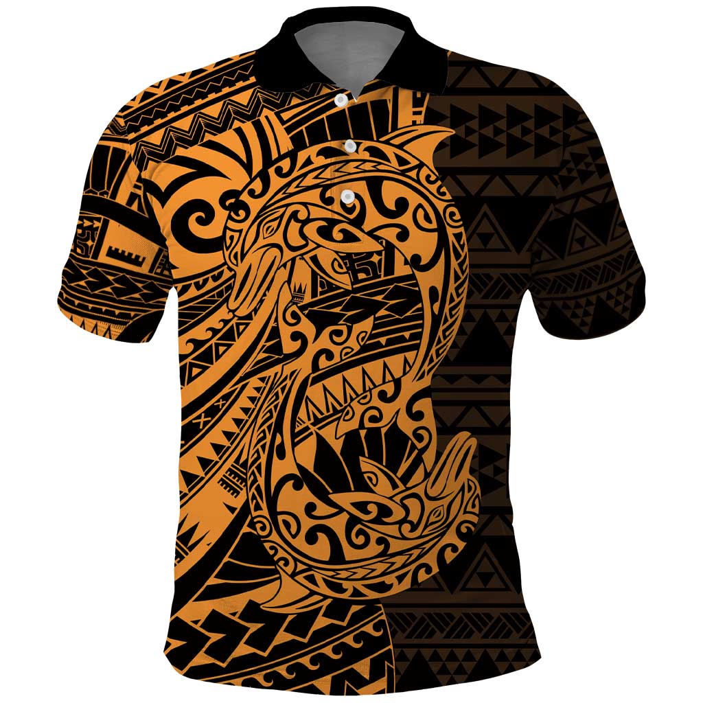 Gold Couple Dolphins Maori Polynesian Style Polo Shirt