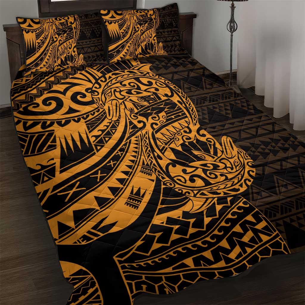 Gold Couple Dolphins Maori Polynesian Style Quilt Bed Set