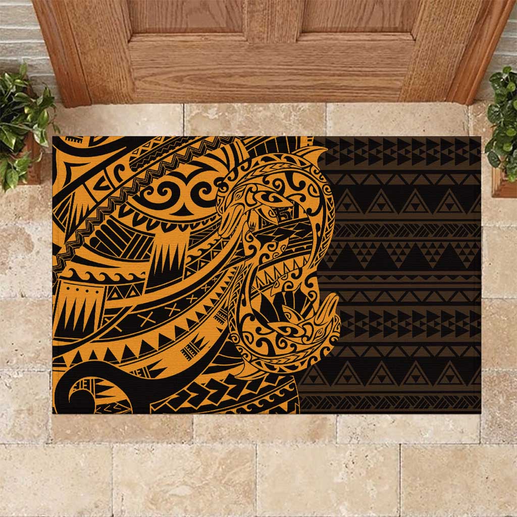 Gold Couple Dolphins Maori Polynesian Style Rubber Doormat