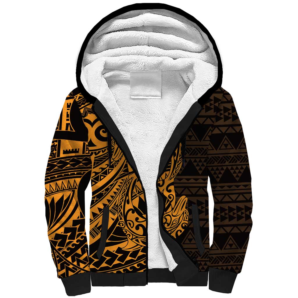 Gold Couple Dolphins Maori Polynesian Style Sherpa Hoodie