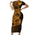 Gold Couple Dolphins Maori Polynesian Style Short Sleeve Bodycon Dress