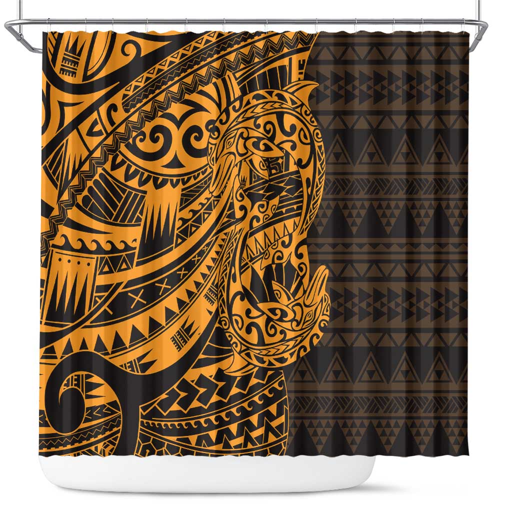 Gold Couple Dolphins Maori Polynesian Style Shower Curtain