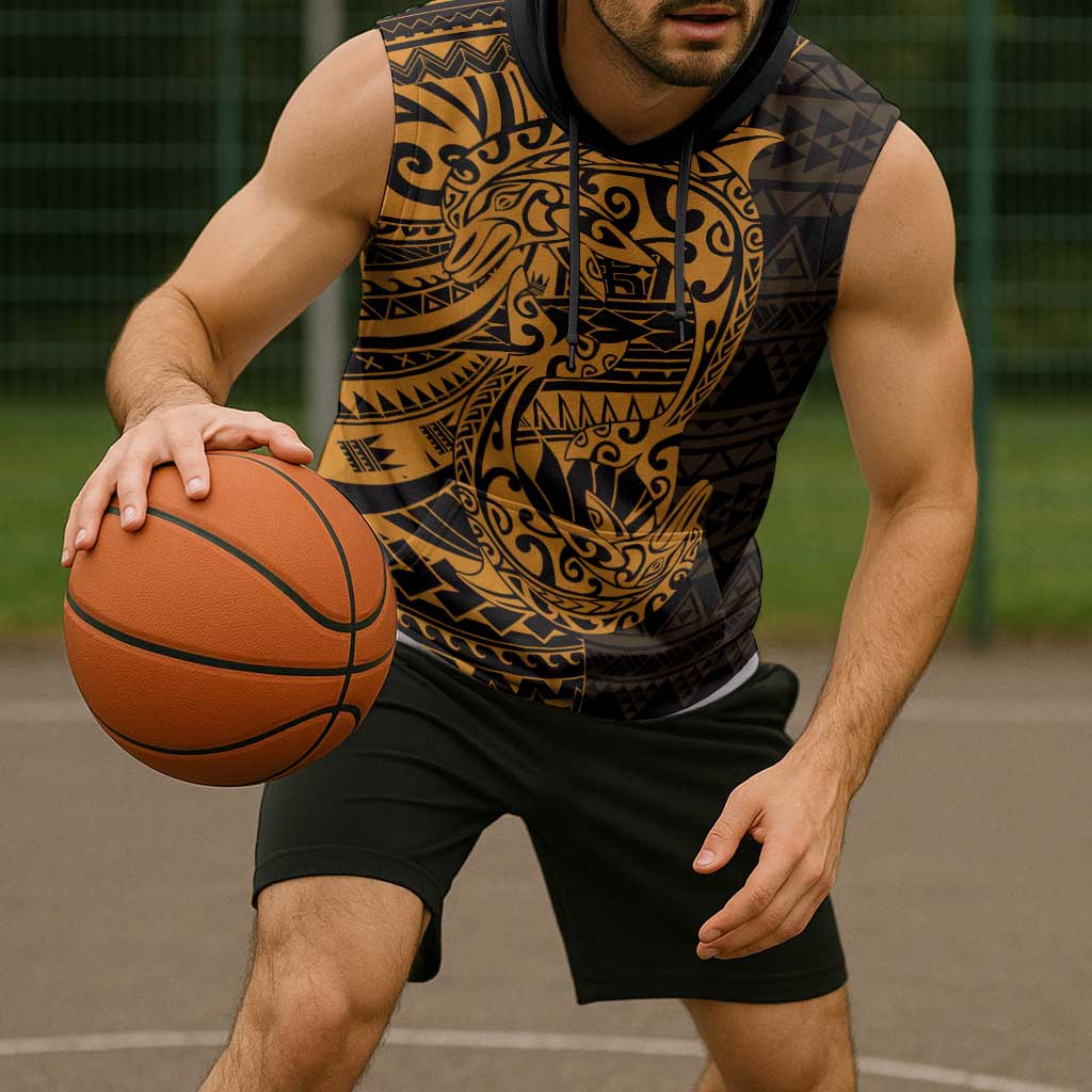 Gold Couple Dolphins Maori Polynesian Style Sleeveless Hoodie - Polynesian Pride