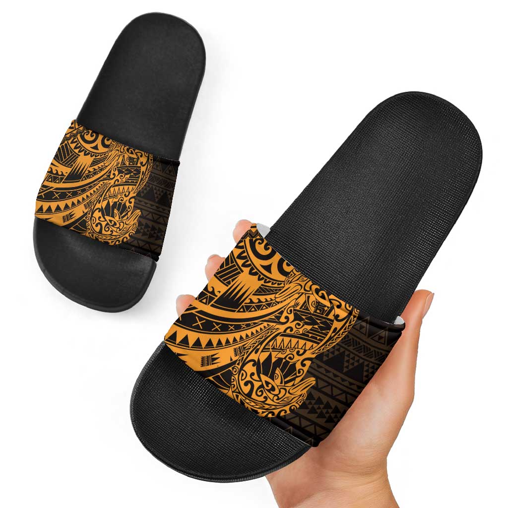 Gold Couple Dolphins Maori Polynesian Style Slide Sandals - Polynesian Pride