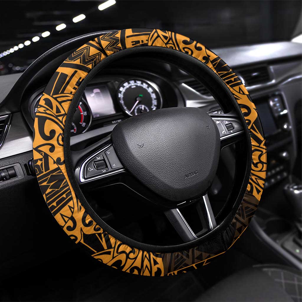 Gold Couple Dolphins Maori Polynesian Style Steering Wheel Cover