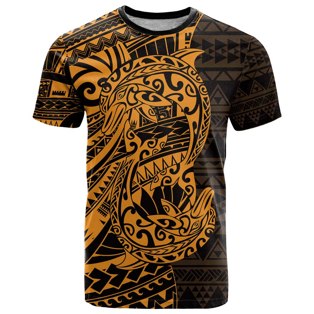 Gold Couple Dolphins Maori Polynesian Style T Shirt