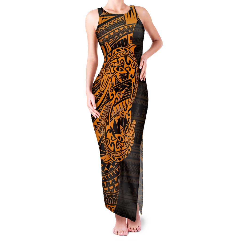 Gold Couple Dolphins Maori Polynesian Style Tank Maxi Dress