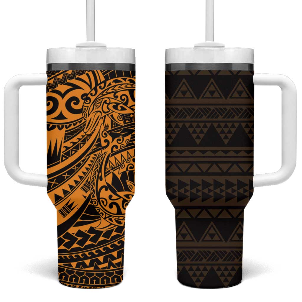 Gold Couple Dolphins Maori Polynesian Style Tumbler With Handle