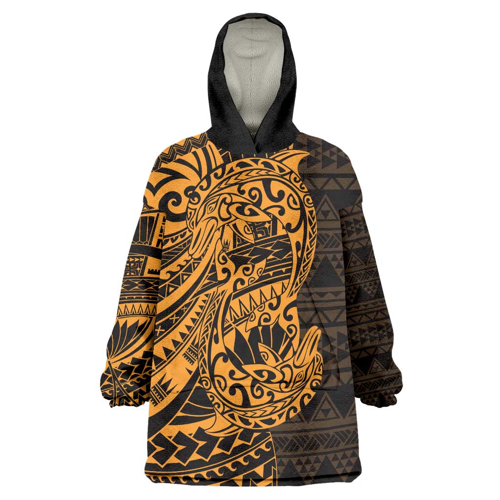 Gold Couple Dolphins Maori Polynesian Style Wearable Blanket Hoodie