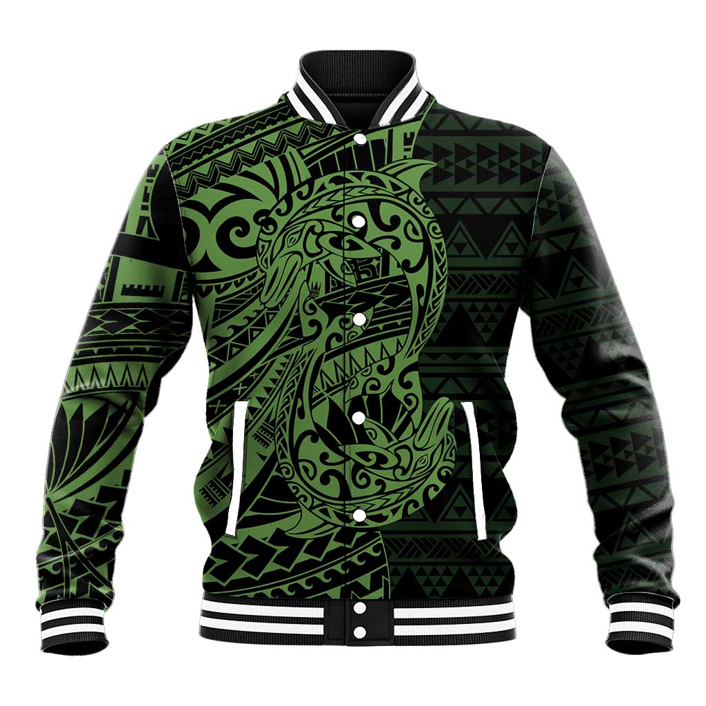 Green Couple Dolphins Maori Polynesian Style Baseball Jacket