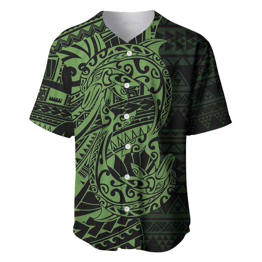 Green Couple Dolphins Maori Polynesian Style Baseball Jersey