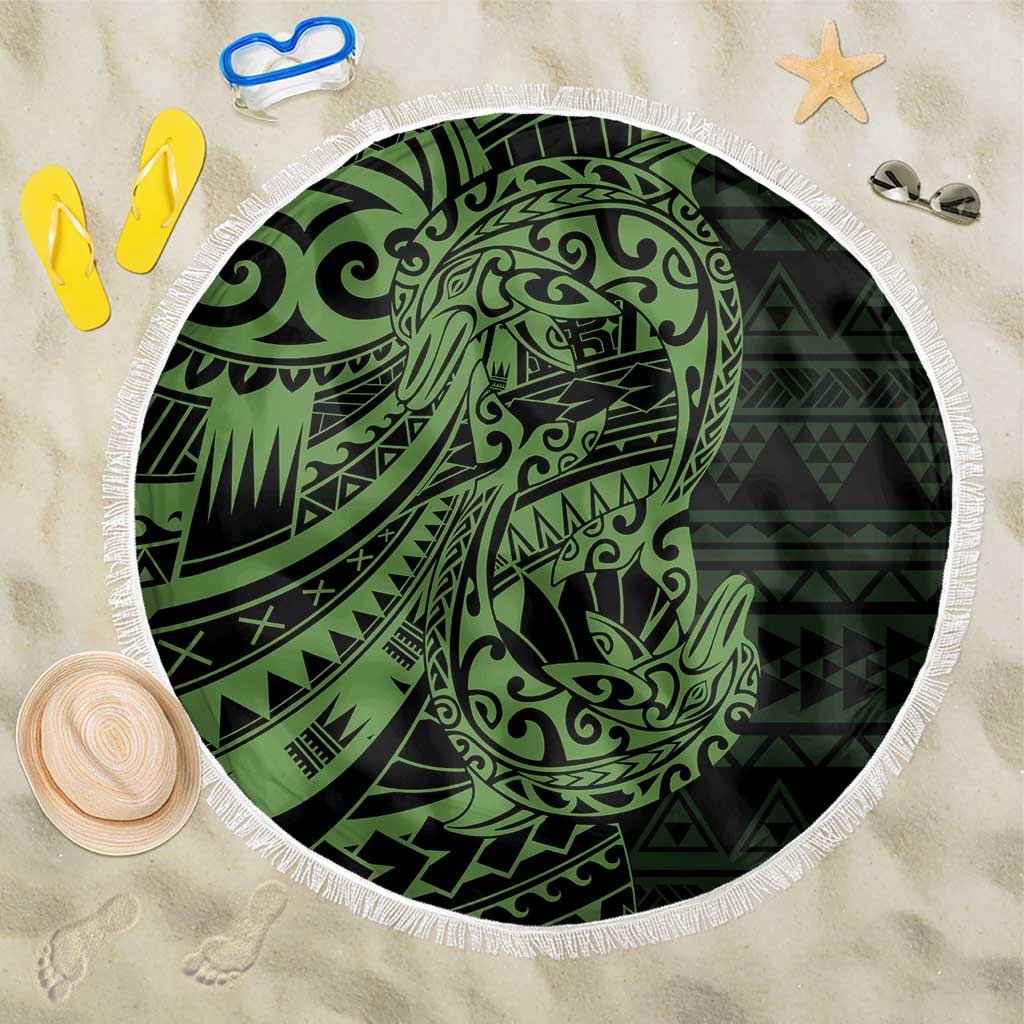 Green Couple Dolphins Maori Polynesian Style Beach Blanket