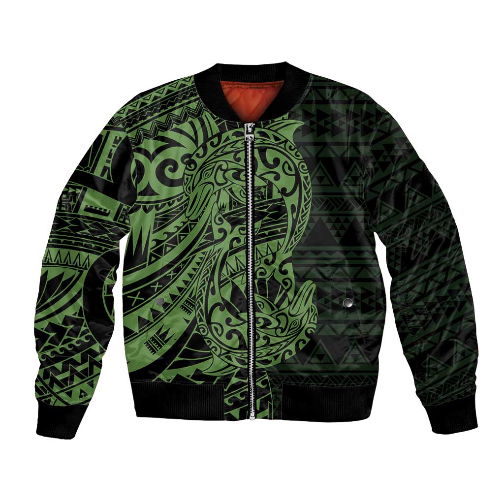 Green Couple Dolphins Maori Polynesian Style Bomber Jacket