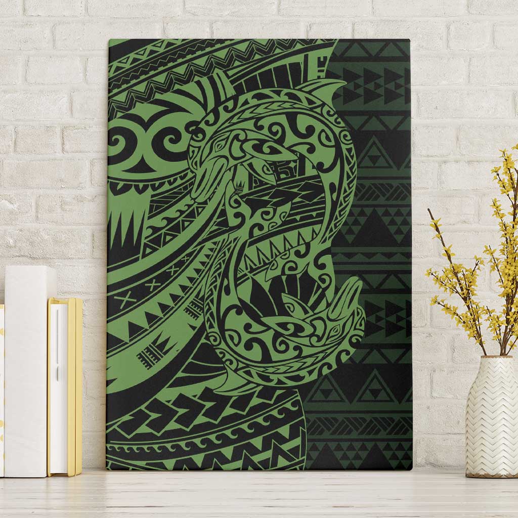 Green Couple Dolphins Maori Polynesian Style Canvas Wall Art