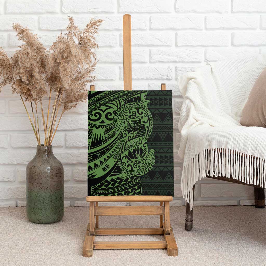Green Couple Dolphins Maori Polynesian Style Canvas Wall Art