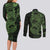 Green Couple Dolphins Maori Polynesian Style Couples Matching Long Sleeve Bodycon Dress and Long Sleeve Button Shirt