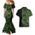 Green Couple Dolphins Maori Polynesian Style Couples Matching Mermaid Dress and Hawaiian Shirt