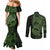 Green Couple Dolphins Maori Polynesian Style Couples Matching Mermaid Dress and Long Sleeve Button Shirt