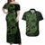 Green Couple Dolphins Maori Polynesian Style Couples Matching Off Shoulder Maxi Dress and Hawaiian Shirt