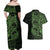 Green Couple Dolphins Maori Polynesian Style Couples Matching Off Shoulder Maxi Dress and Hawaiian Shirt