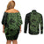 Green Couple Dolphins Maori Polynesian Style Couples Matching Off Shoulder Short Dress and Long Sleeve Button Shirt