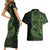 Green Couple Dolphins Maori Polynesian Style Couples Matching Short Sleeve Bodycon Dress and Hawaiian Shirt