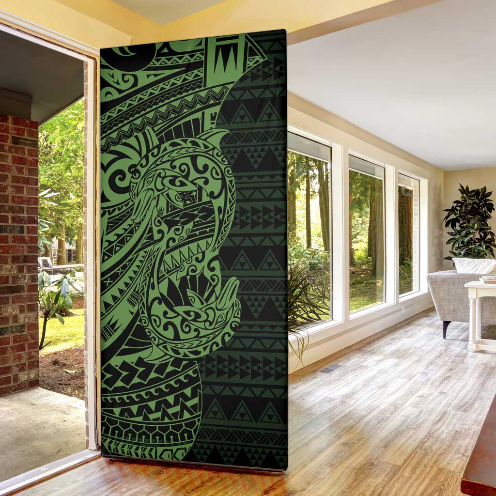 Green Couple Dolphins Maori Polynesian Style Door Cover - Polynesian Pride