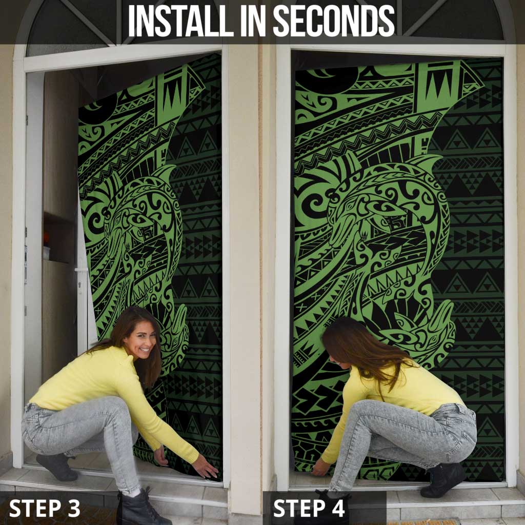 Green Couple Dolphins Maori Polynesian Style Door Cover - Polynesian Pride