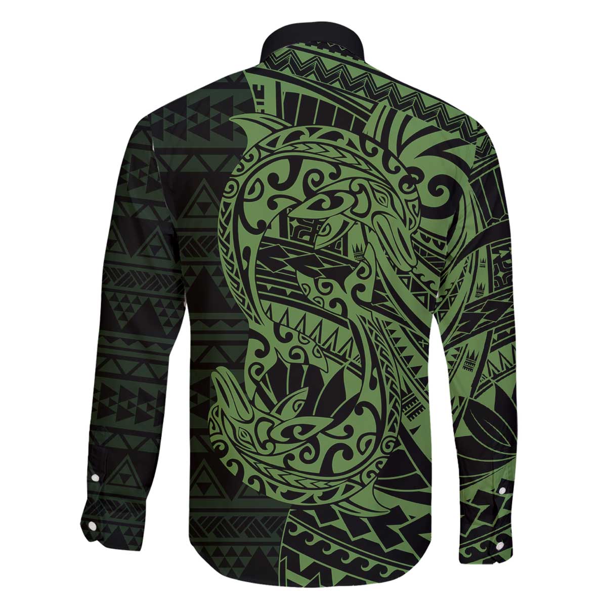Green Couple Dolphins Maori Polynesian Style Family Matching Off The Shoulder Long Sleeve Dress and Hawaiian Shirt