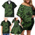 Green Couple Dolphins Maori Polynesian Style Family Matching Off Shoulder Short Dress and Hawaiian Shirt