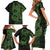 Green Couple Dolphins Maori Polynesian Style Family Matching Short Sleeve Bodycon Dress and Hawaiian Shirt